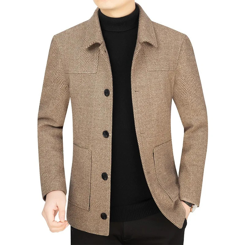 High Quality Fashion Wool Blends Coats Men Solid Smart Casal Jacket Mens Turn Down Collar Autumn Winter Blazers Coats Man 251029