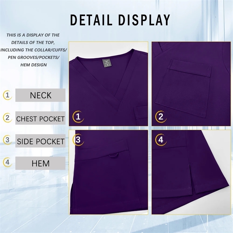 Unisex Straight Pants Suit 2 Piece Suit Beauty Work Wear Uniforms Women Nurse Clothes Pockets Top Nursing Pants 251029