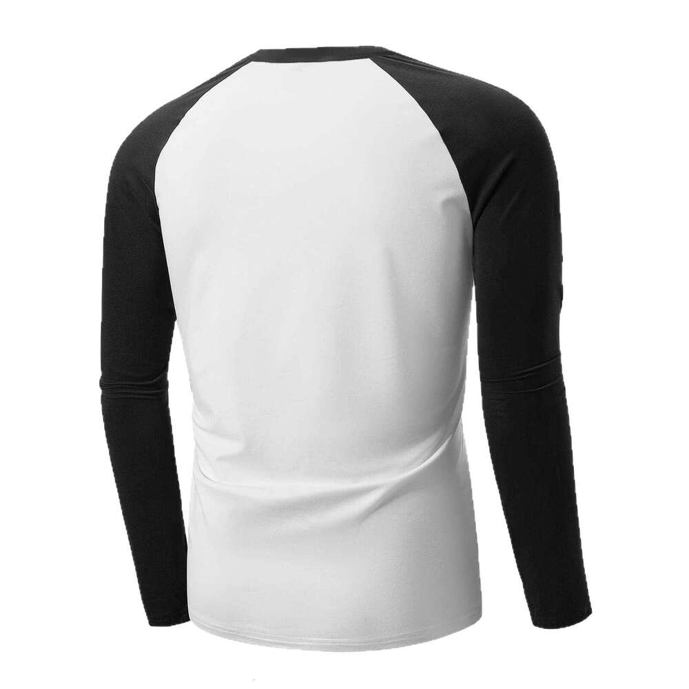 Ouma New Slim Fit Round Neck Long Sleeve T-Shirt with Arm Color Blocking Personality Style Casual Base Shirt for Men