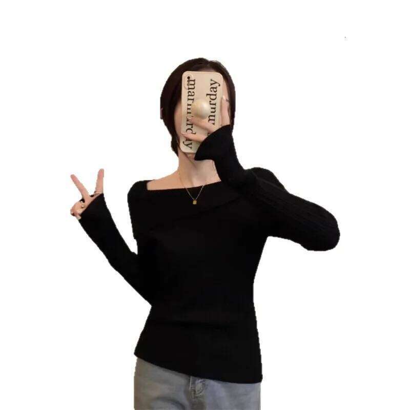 Solid Sexy Slim Off Shoulder Slash Neck Long Sleeve Knitting Sweater Women Jumpers Office Fashion New Designer Sweater Women Bear Sweater