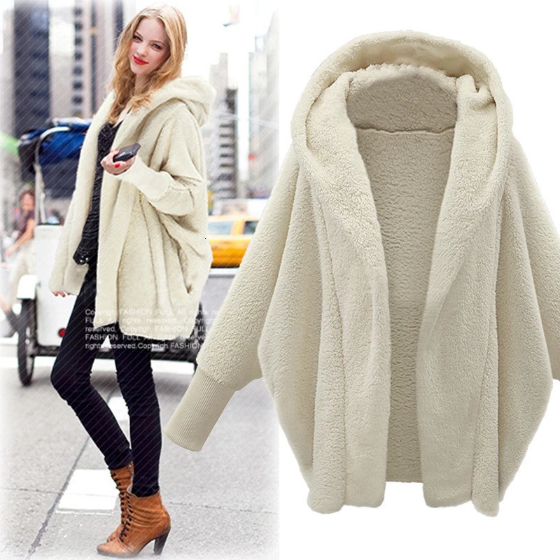 Autumn and Winter Plush Jacket for European American Women Solid Color Long Sleeved Hooded Loose 251028