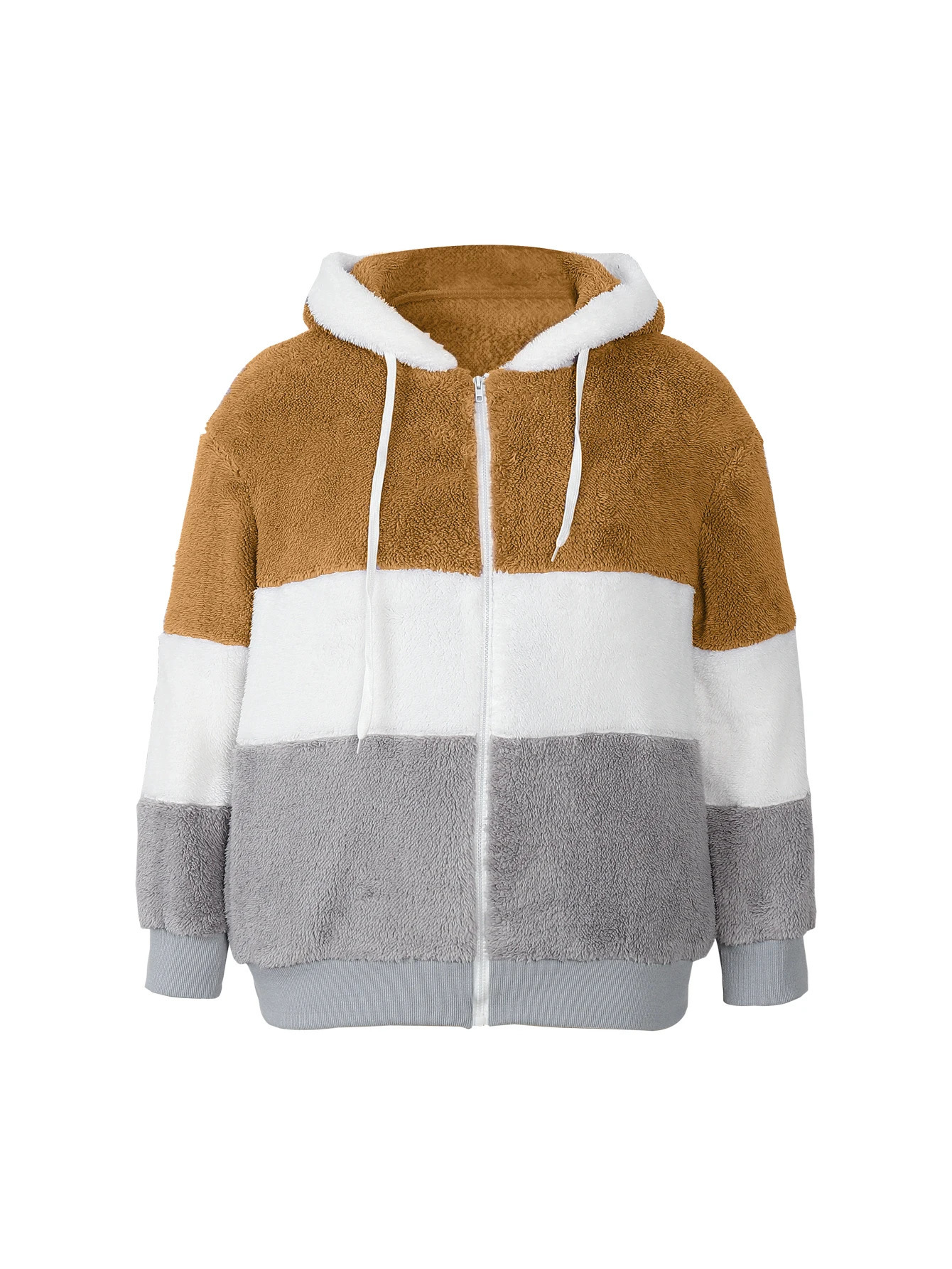 Plus Size AutumnWinter Arrivals Womens DropShoulder LongSleeved ColourBlock Patchwork Fleece Hooded Jacke 251028