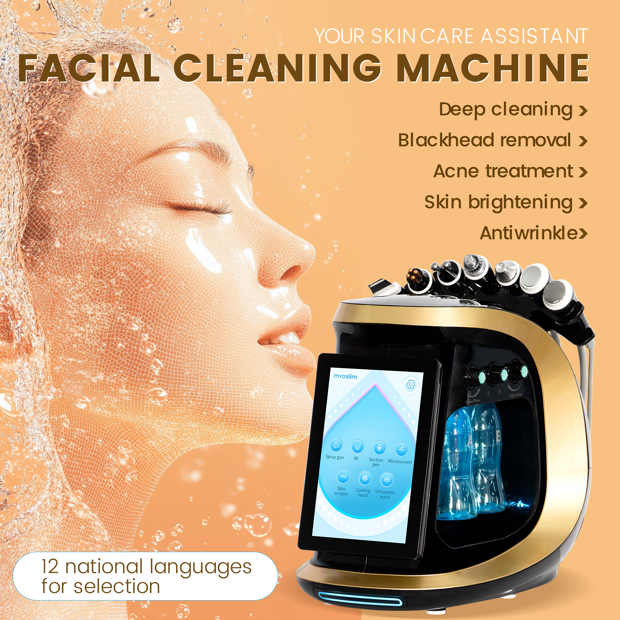 7 In 1 Water Hydra Dermabrasion Oxygen Ice Blue Smart Jet Aqua Peeling Small Bubble For Facial Cleansing High Quality Device