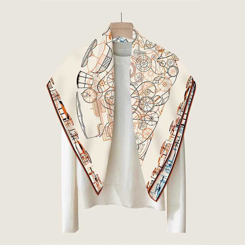 New Brand Twosided Print Headband Scarf Women Fashion 9090cm Silk Hijab Bandana Neckerhicef Sun Protection Shawl HeadscarfW251029