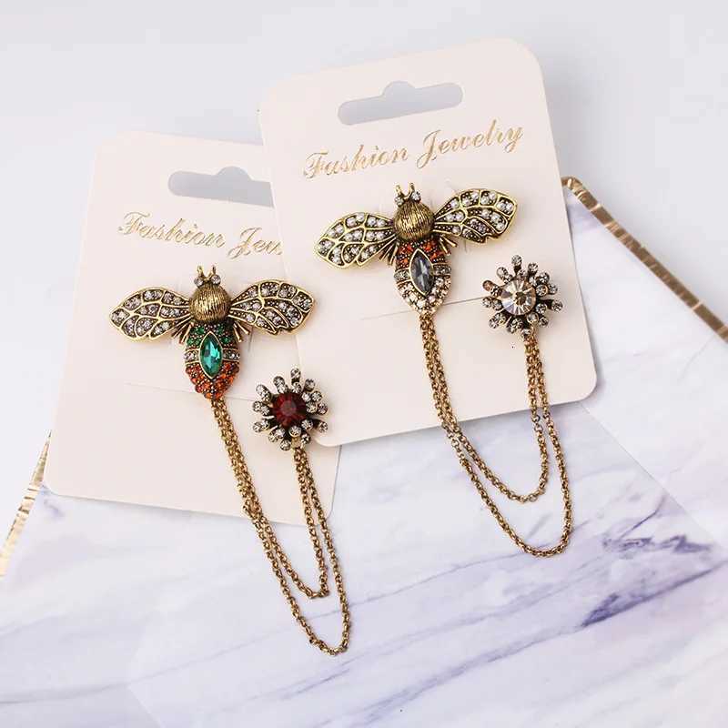 fashion women retro brooch feminine bee tassel chain double pin buckle badge accessories Y251029