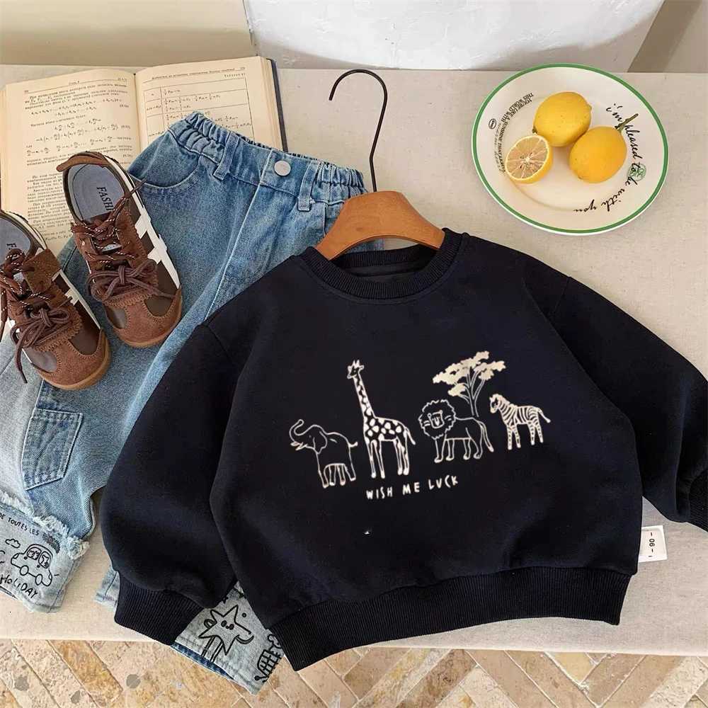 Beige Sweatshirts SpringAutumn Wear For Kids Cartoon Animals Print Long Sleeve Simple Casual Round Neck Tops Children ClothesT251030