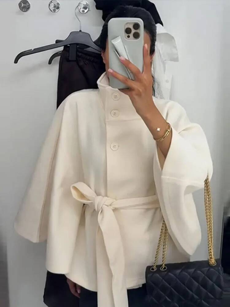 winter jacket women Elegant Fleece Women's Coats Solid Stand Long Sleeve Belted Lace-Up Button Jackets 2025 Autumn Winter Outerwear Female Tops