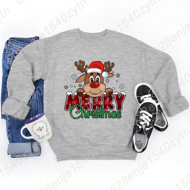 Womens Festive Christmas Reindeer Plaid Graphic Sweatshirt Casual Loose Fit Long Sleeve Crew Neck Sweatshirts for Winter 251030