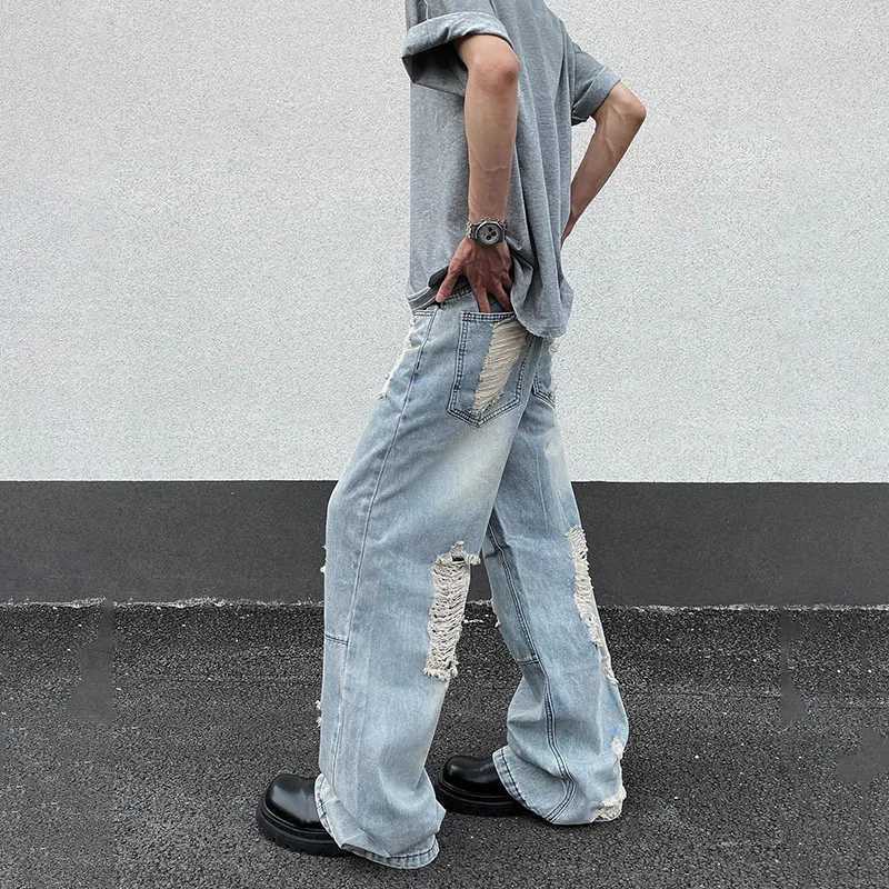 Autumn Korean Version High Street Ripped Jeans MenS Loose Straight Leg Beggar Pants Micro Flared Pants Casual Pants J251030