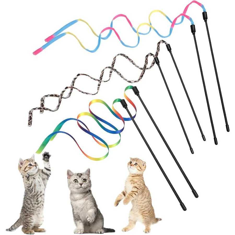 Cat Wand Toy Set Interactive Cat Wand Toy with Rainbow Ribbon String Rainbow Cloth String Leopard Print Cloth String for Small S251029{category}
