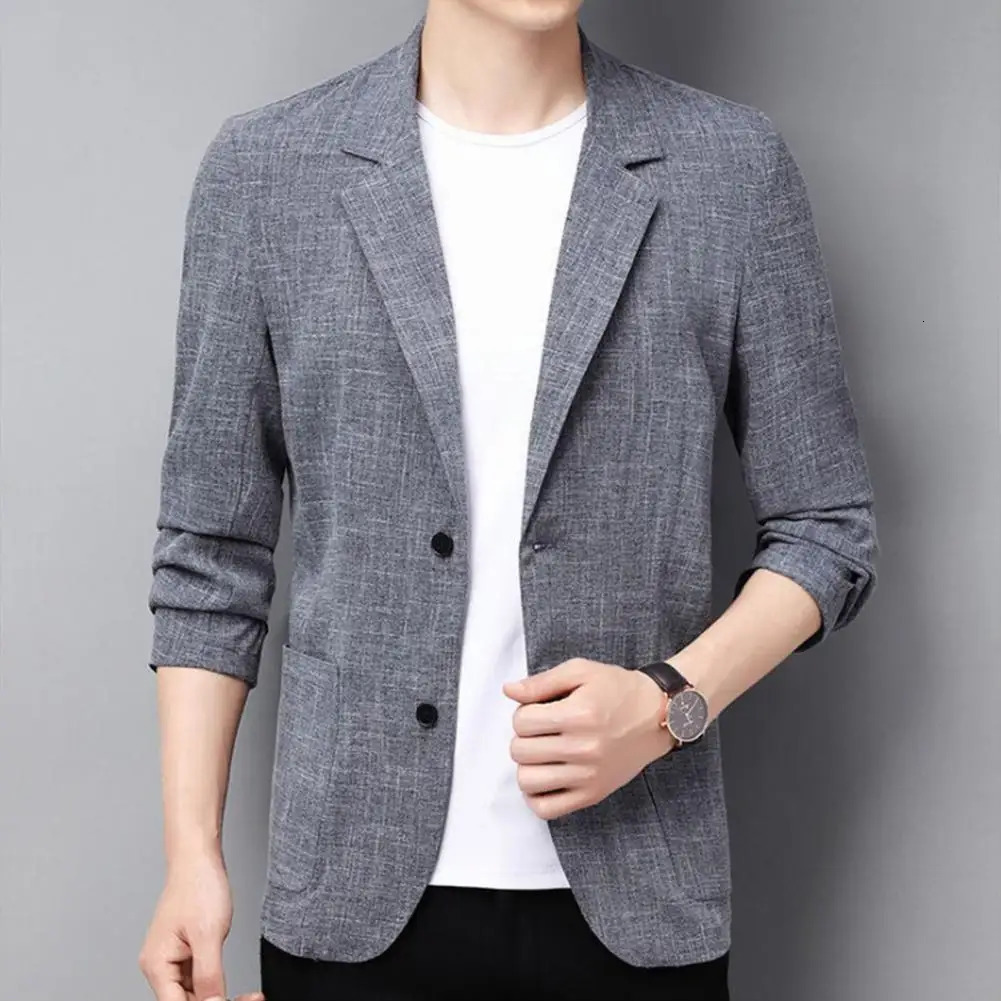 Summer Men Thin Coat s Suit Jacket Autumn Linen Solid Color Casual Korean Slim Fit Formal Business 251028