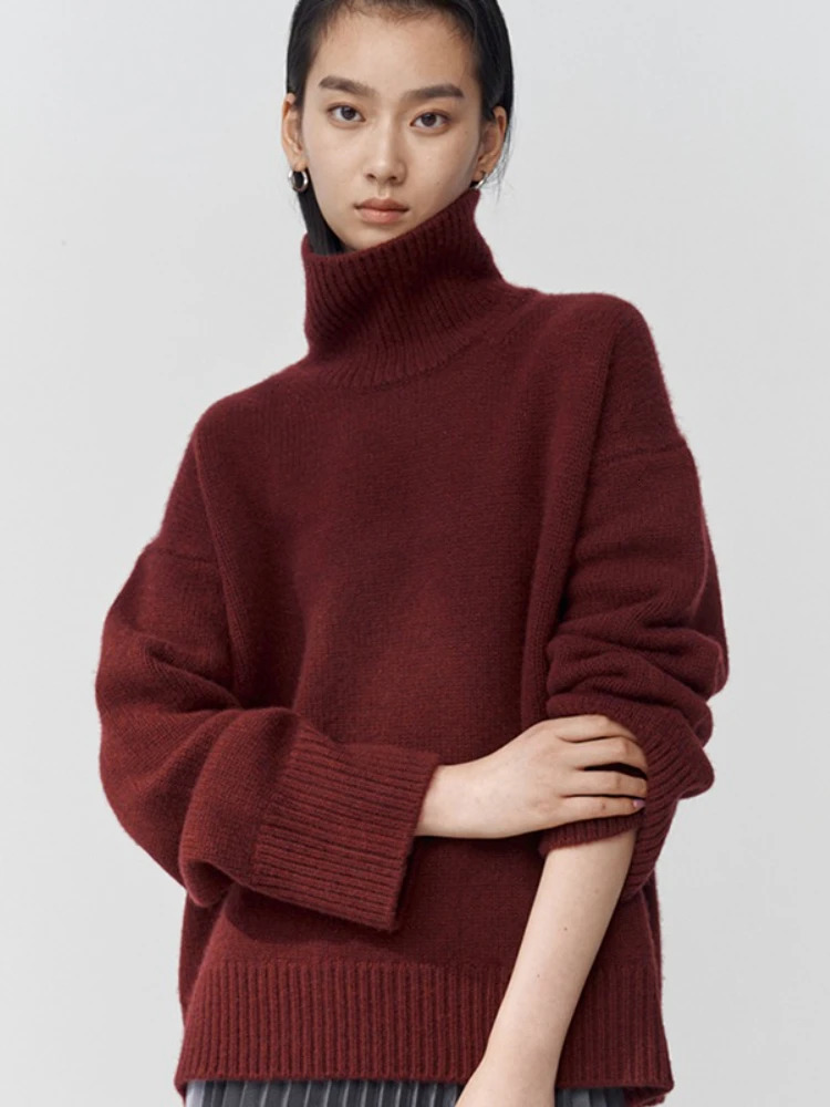 High Neck Pullover Sweater Korean Version Cashmere Loose Lazy Style Silhouette Knitted Bottoming Shirt 251028
