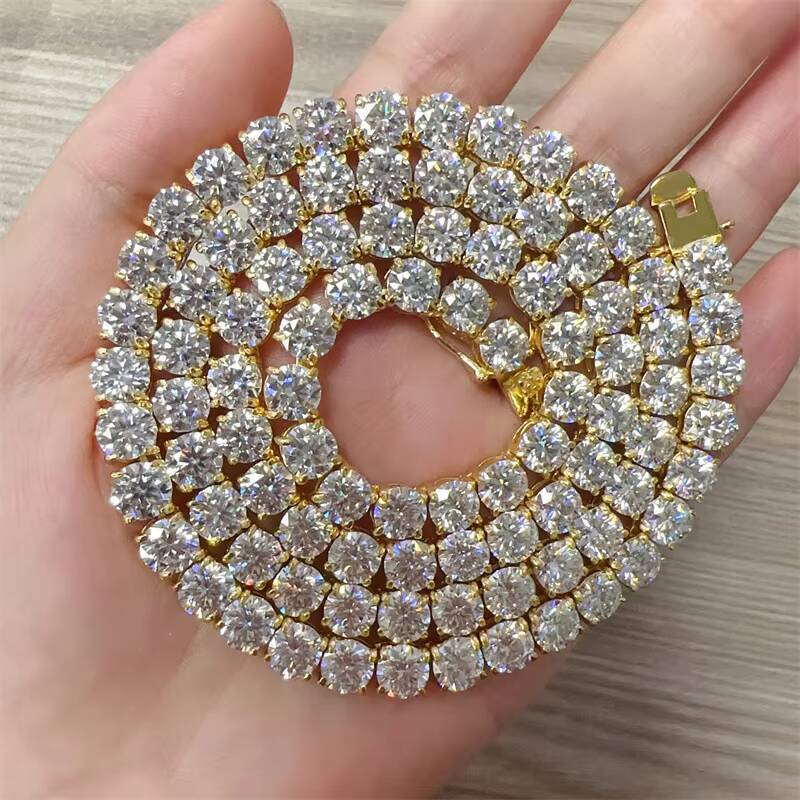 Hip Hop Tennis Chain 5mm Single Diamond Necklace Moissanite Tennis Chain S925 Silver Gift Box 925 Silver Sterling Silver 1pcs