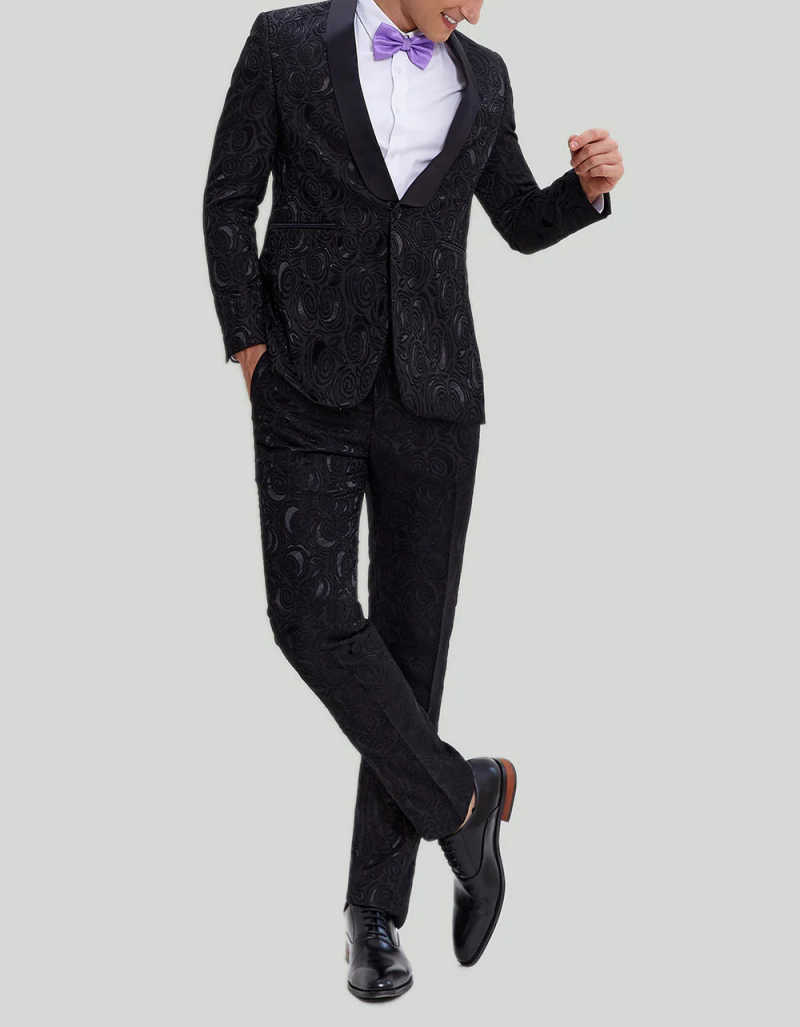 Jacquard Mens Suits Shawl Lapel 2 Pieces Jacket Pants Formal Party Wedding Groom Tuxedos Prom Custom Made