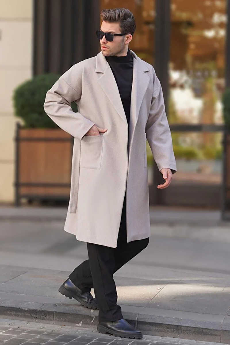 Autumn and Winter Men's Overcoat Wool Blend Buttonless Outerwear Commute Warm Customized trajes para hombre