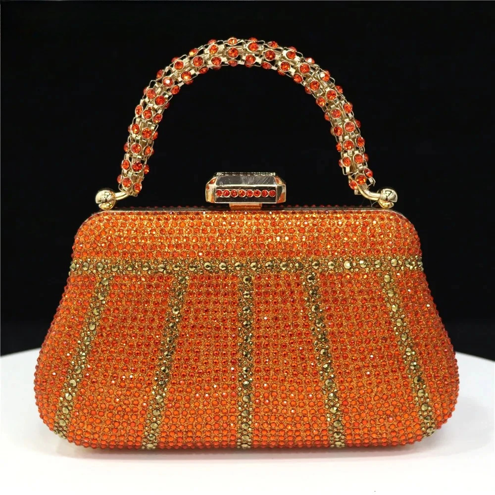 In Nigeria Exquisite Evening Bags With Diamond Fashion Handle Clutch Rhinestone Embellished Long Chain Bag 251023CJ