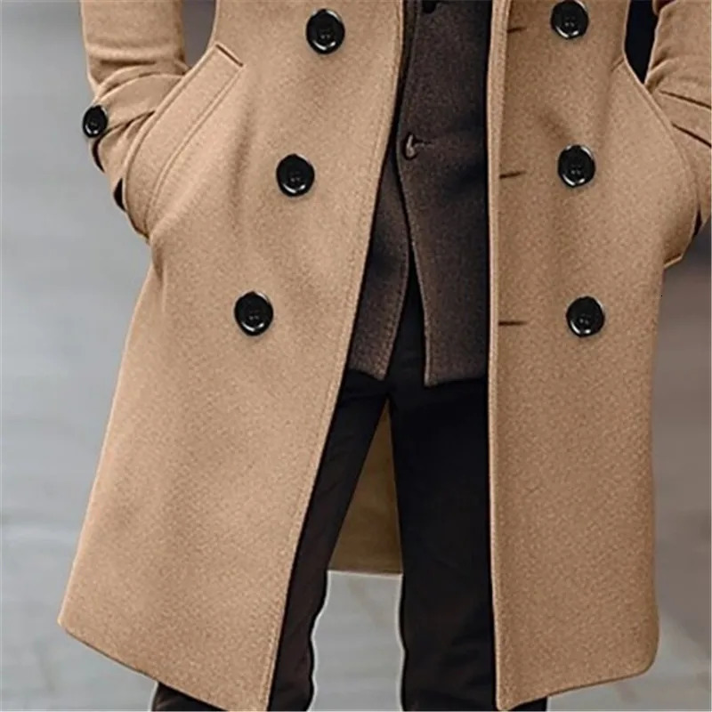 Autumn Winter Mens Woolen Coats Business Casual Fashion Double Breasted Long Woolen Trench Male England Style Wool Blends Coat 251029
