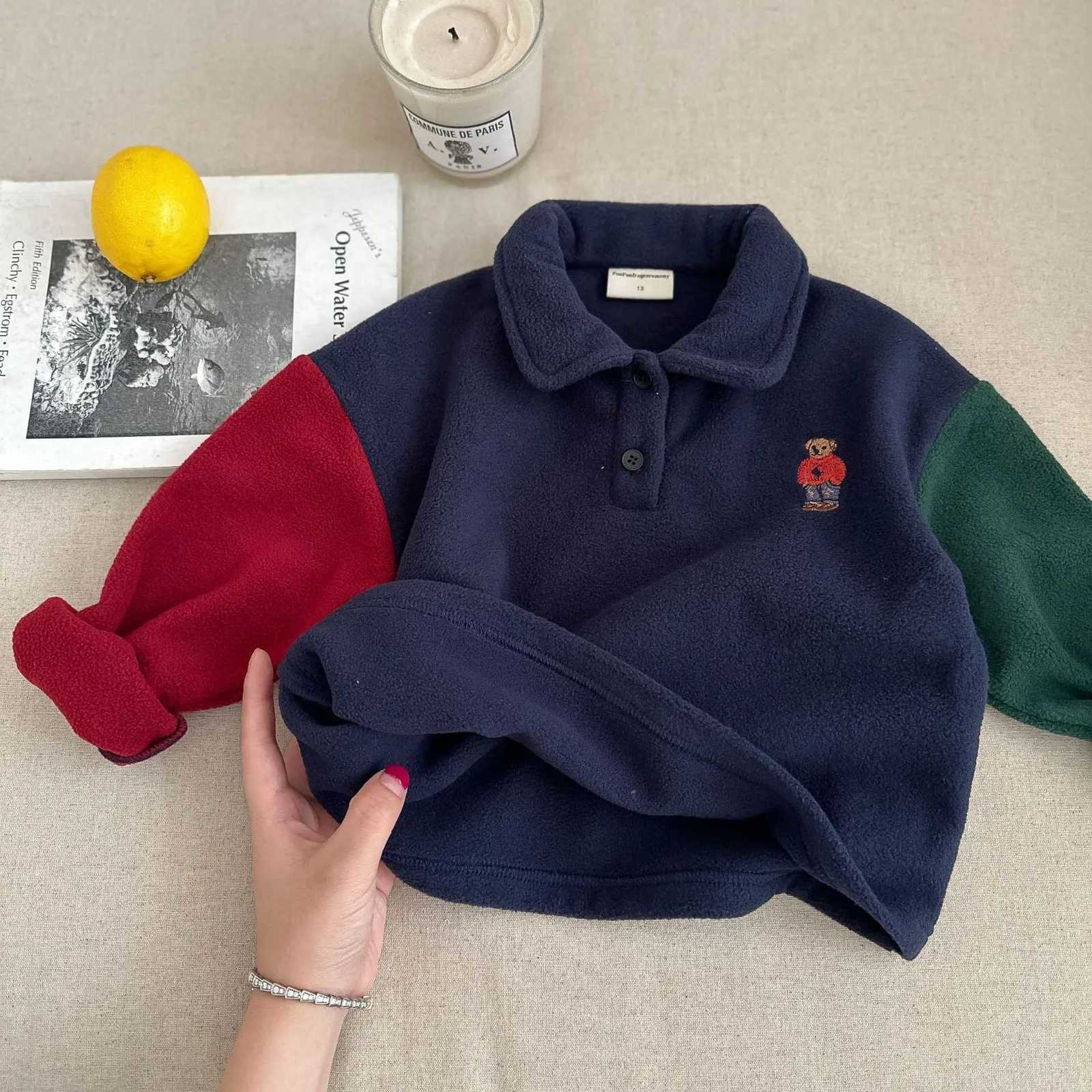 Winter New Children Fleece Sweatshirt Boys Girls Plus Velvet Thick Lapel Pullover Cotton Kids Casual Warm Tops Baby Polo ShirtsT251030