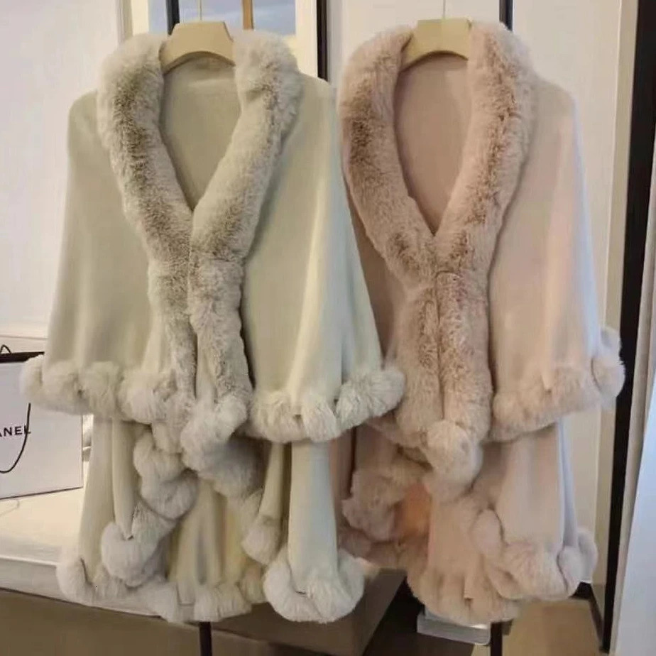 Women Cloak Coats Jackets Open Stitch Fur Collar Capes Coat Ponchos Y2k Streetwear Jacket Outerwear Elegant Autumn Winter 251029