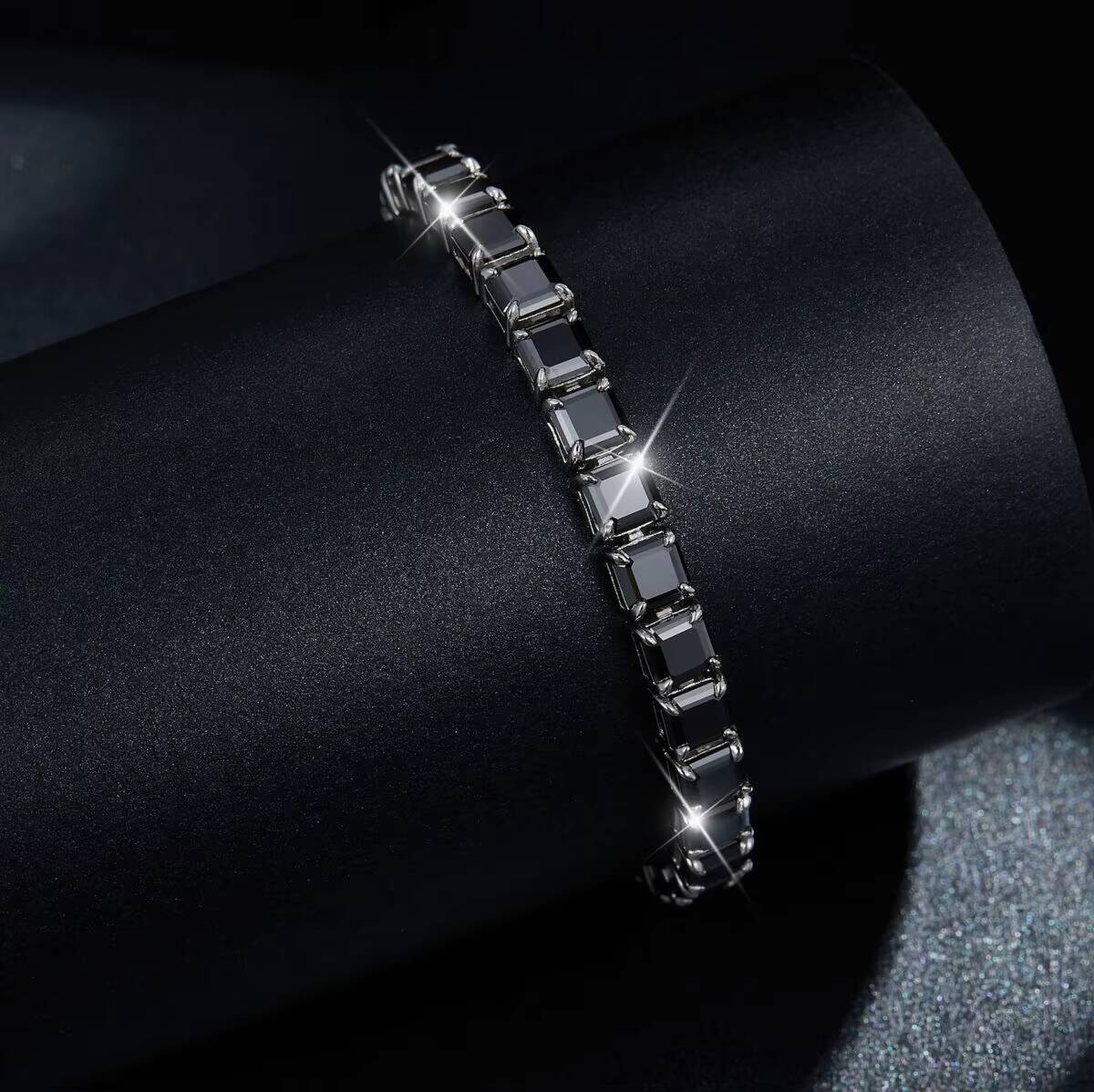 Customs Pass Dia Tester Asscher Cut Black Moissanite Tennis Bracelet Bangle Direct From Factory