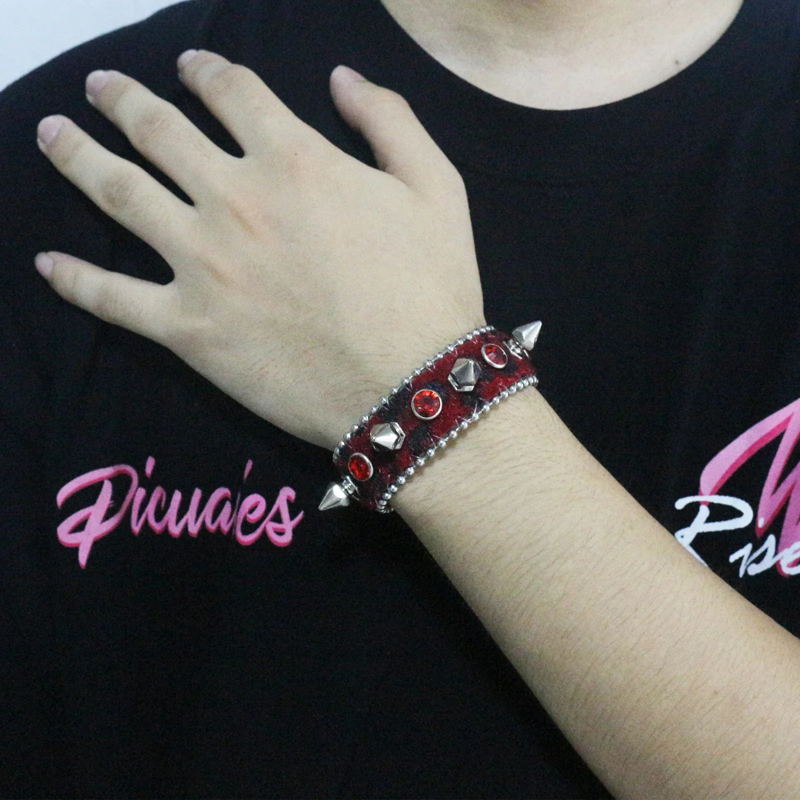 Rhinestone Bracelet PU Leather Studded Bracelet Punk Bracelet Adjustable Goth Cuff Bracelet Gothic Wristband for Men Women 251028