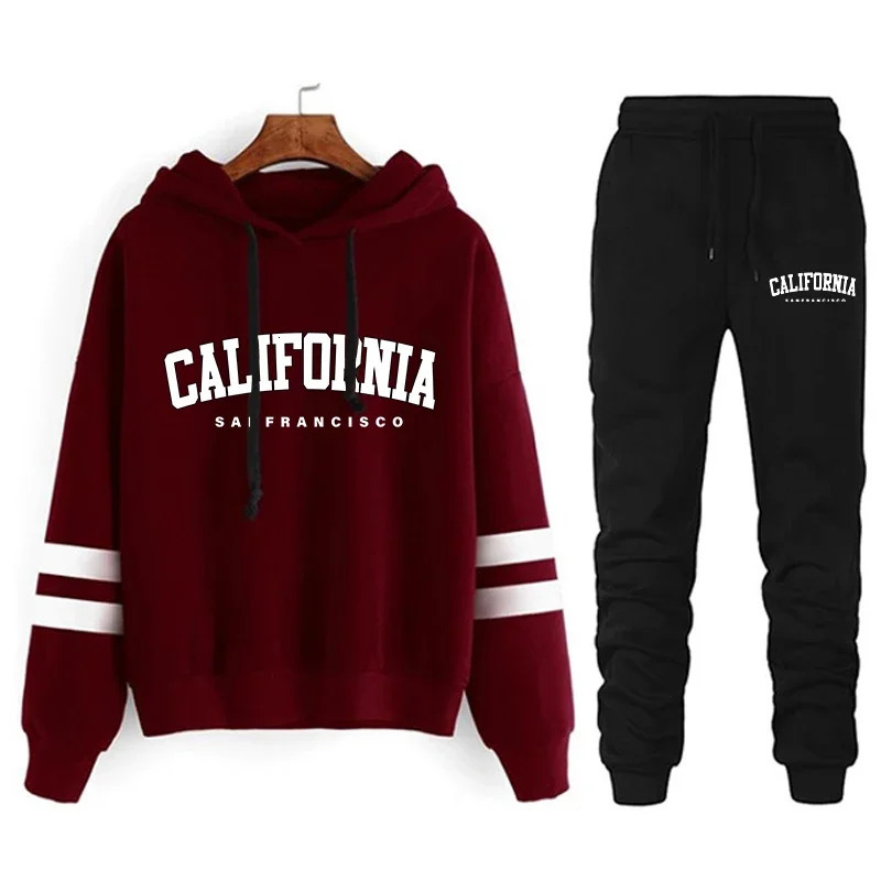 California Womens Tracksuit Casual Stripe Versatile Hooded Sweatshirt or Pants Suit Simplicity s Street Outfits S3XL 251028