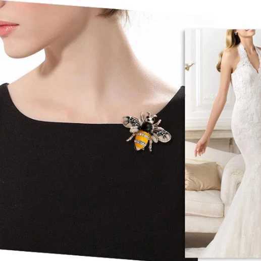 Zircon diamond studded pearl brooch cartoon cute bee brooch alloy drip oil womens pin accessories wholesale Y251029