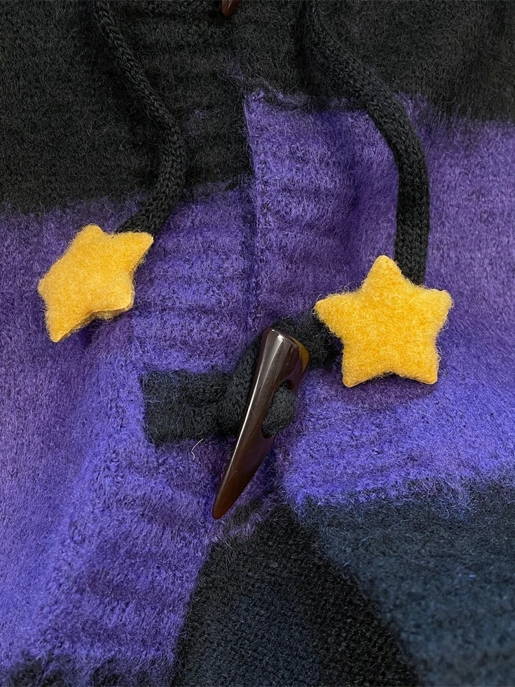 Lazy style cute star stripe hooded sweater womens autumn and winter anime mine knitted cardigan coat 251029