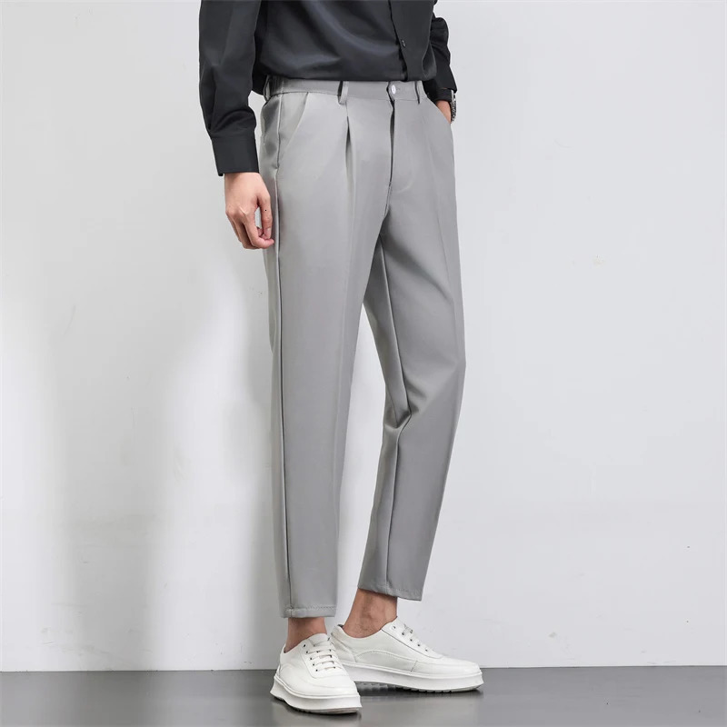 Mens Classic Narrow Leg Business Suit Pants Four Seasons Wear Solid Trousers Lightweight Straight Leg Pants Male 251028