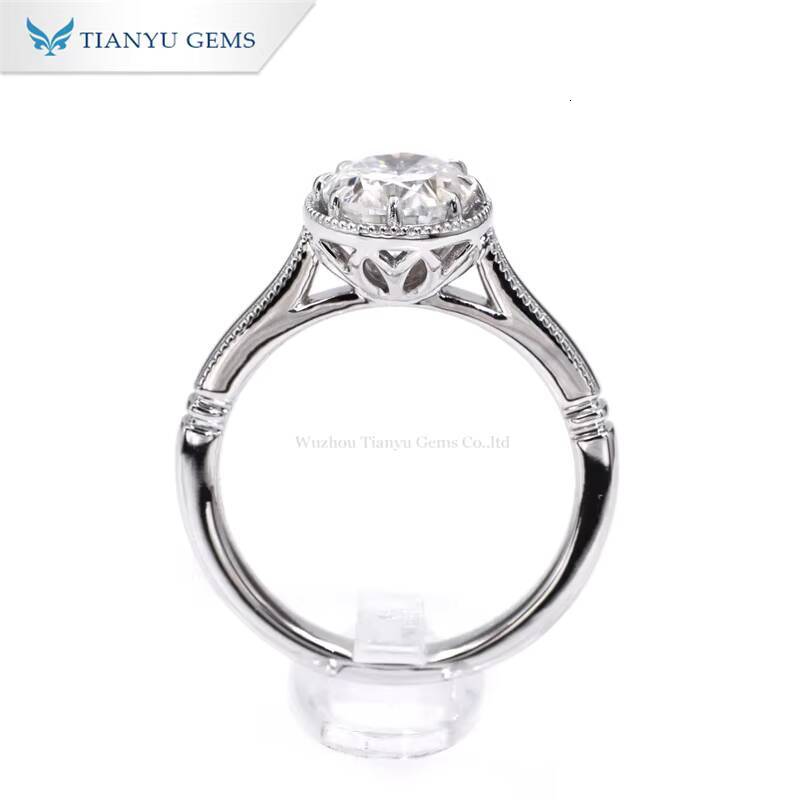Tianyu Gems 7x9mm 2ct Oval HA Cut Moissanite Ring Milgrain Vintage Women 18k 14k 10k White Gold Engagement Rings Custom Jewelry