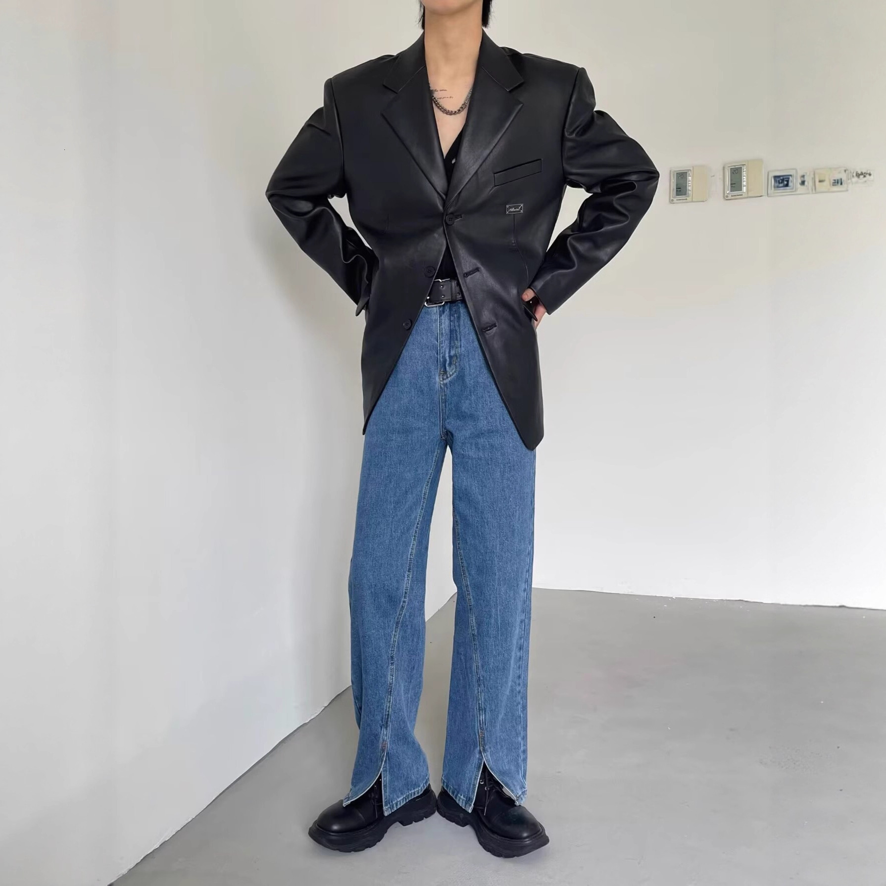 Black Blazer Men Spring Autumn High-end American Style Loose Cool Motorcycle Leather Designer Jacket Jacket Bomber Jacket