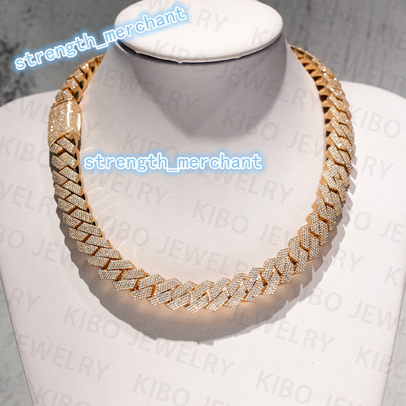 Thickness Rose Gold Yellow Gold Plated 18mm Iced Out Cuban Link Chain 925 Silver Cuban Moissanite Chain