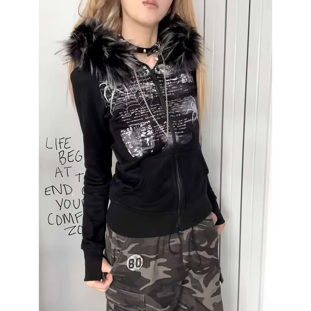 Women S Hoodie Black With White Lettering Zip Up Pullover Hooded Sweatshirt For Everyday Formal Outfits All Season Casual Wear Hoodie Comfortable