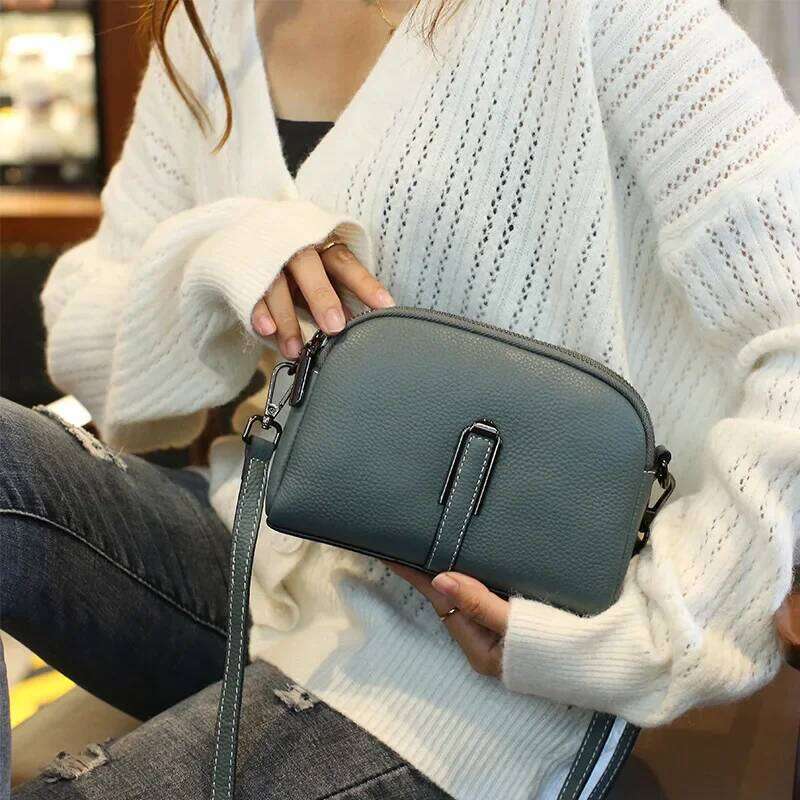 2025 Summer New Blue Beige Cross Shoulder Small 100% Real Cow Leather Women Messenger Bag Daily Use Phone Purse
