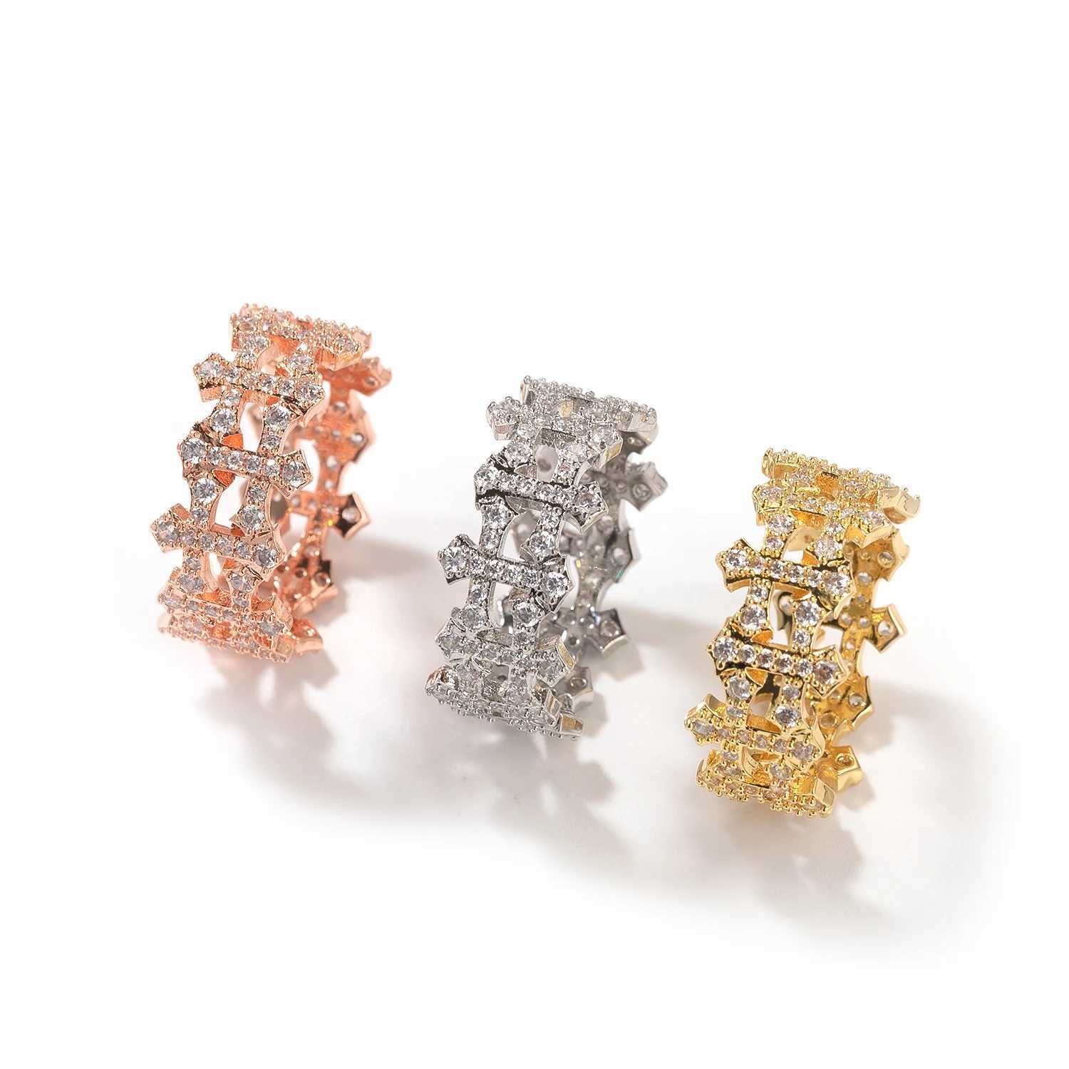 THE BLING KING Upsidown Cross Ring Iced Out Cubic Zirconia Small Cross Finger Ring Hiphop Jewelry For Men WomenW251030