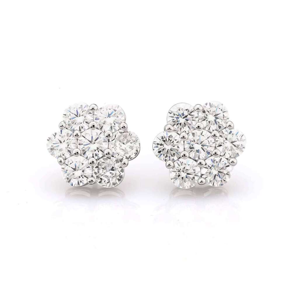 High Quality 925 Sterling Silver Flower Iced Out Diamond Hip Hop Screw Back Moissanite Stud Earrings