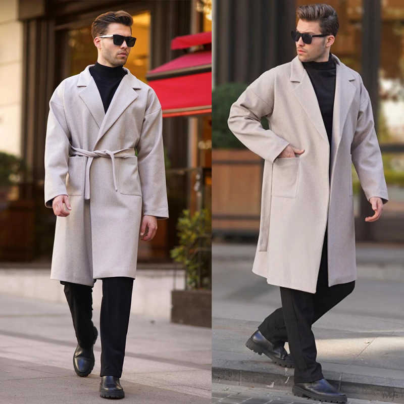 Autumn and Winter Men's Overcoat Wool Blend Buttonless Outerwear Commute Warm Customized trajes para hombre