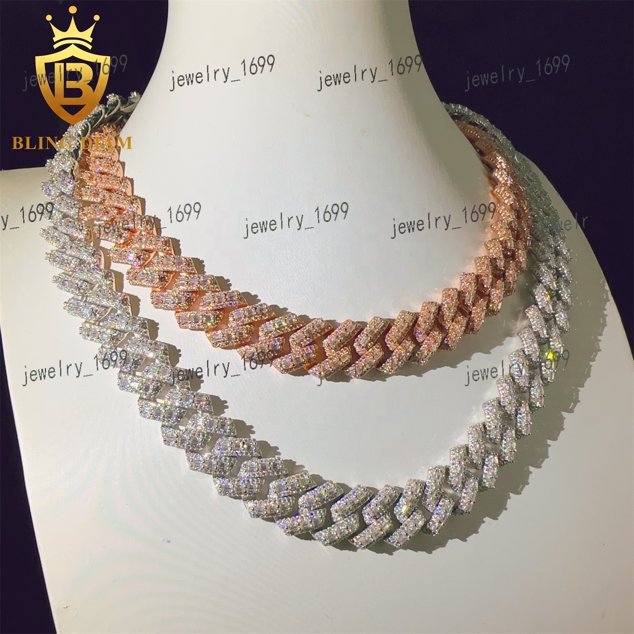 Luxury Fashion Hip Hop VVS Moissanite Diamond Fine Jewelry Miossanite Iced Out Necklace 16mm Miami Cuban Link Chain