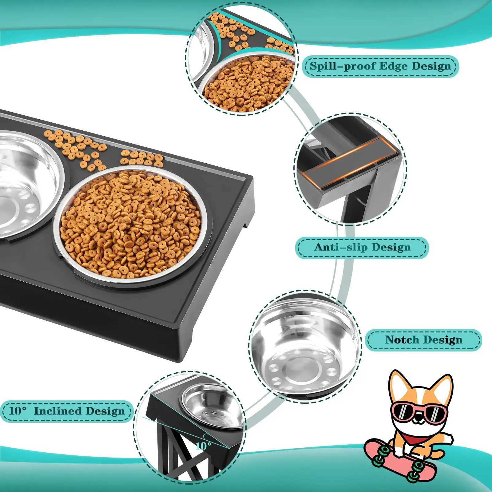 Elevated Dog Bowls 3 Adjustable Heights Raised Pet Stand with Slow Feeder Stainless Steel Food Bowls for Small Medium Large Dogs J251113