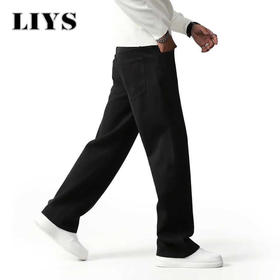 Autumn Mens Loose Straight Jeans Cotton Soft Drape Business Casual Trousers Classic Daily Pure Black Brand Baggy Denim Pants J251030