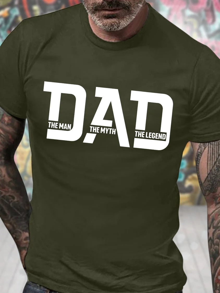 Oversized Graphic Print Father's Day Gift Cotton Crew Neck Letter Print Casual T-Shirt - TT7384