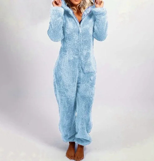 CPSYMYM Jumpsuit Women Autumn Plush Solid Color Casual Long Sleeved Daily Home Zippered Hooded Pajamas 251028