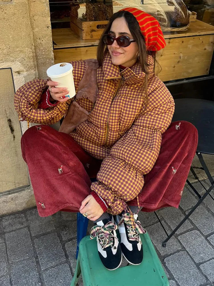 Casual Stripe Thicken Cotton Jackets Womens Loose Stand Collar Zipper Coats With Pockets 2025 Autumn Winter Ladies Outwear 251030