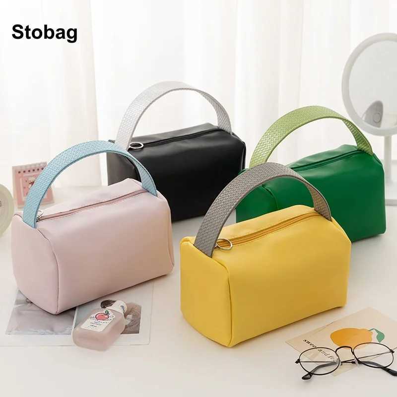 StoBag 2pcs Color Makeup Bags with Handle PU Leather Womens Cosmetic Packaging Storage Travel Handbag Portable Pouch Organizer J251115