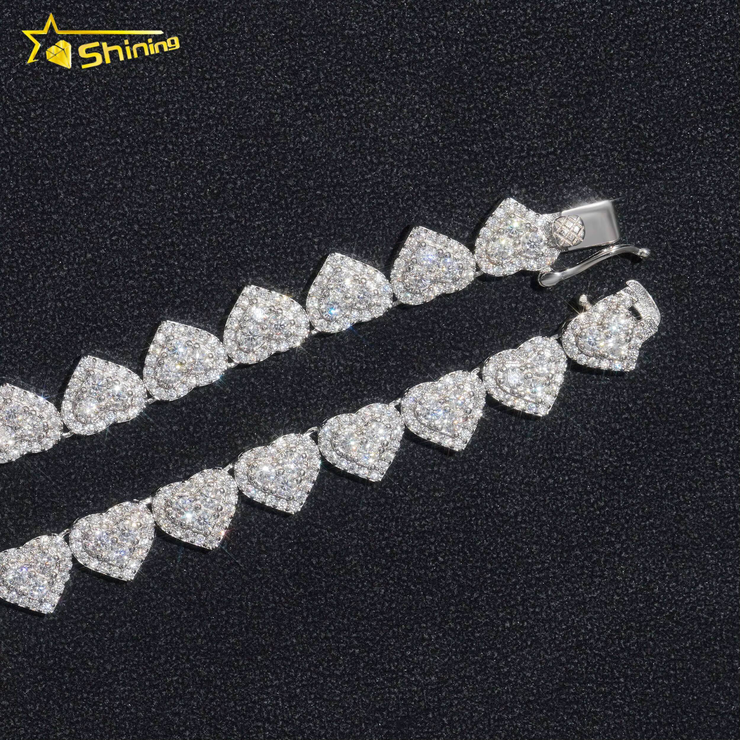 Hot Sale Heart Shape Iced Out Bracelet S925 Gold Plated VVSFL Moissanite Fashion Chain Necklace