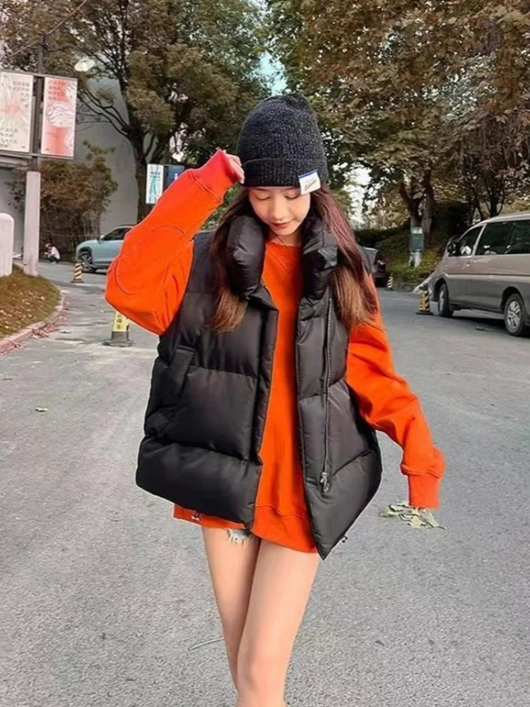 in Autumn Winter Women Loose Fashion Stand Collar Elegant Down Coats Warm Outerwear Casual Sleeveless female Vests Jackets 251024