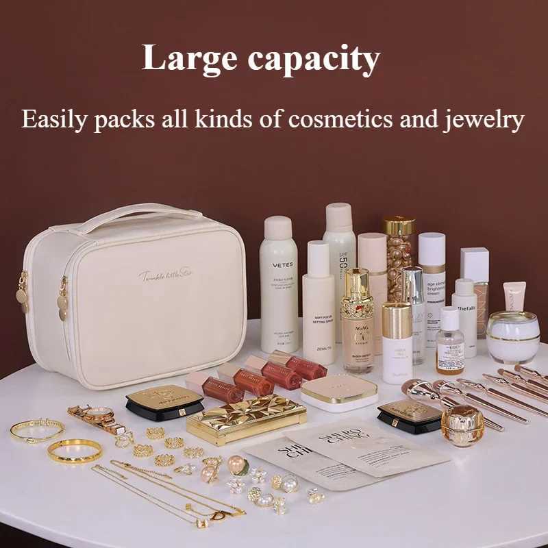 Doublelayered Luxury cosmetic bag portable partition jewelry storage bag Large Capacity travel essential cosmetics organizer J251115