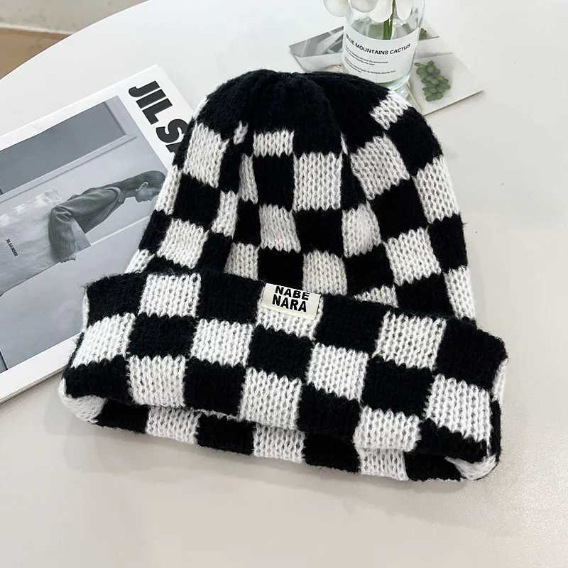 Womens Winter Plaid Knitted Beanie Fashion Pullover Cap RedGreen Checkerboard Skull Street Casual Hat GorrasXJ251030