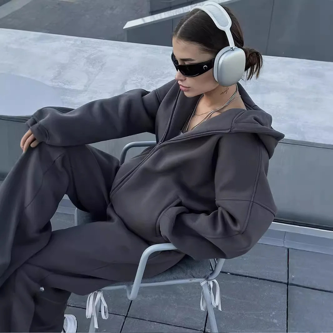 Women Tracksuit Pant Sets Long Sleeve Sweatshirts Solid Hooies Pencil Trousers Ankle Length Pants Pockets Casual Slim 251029