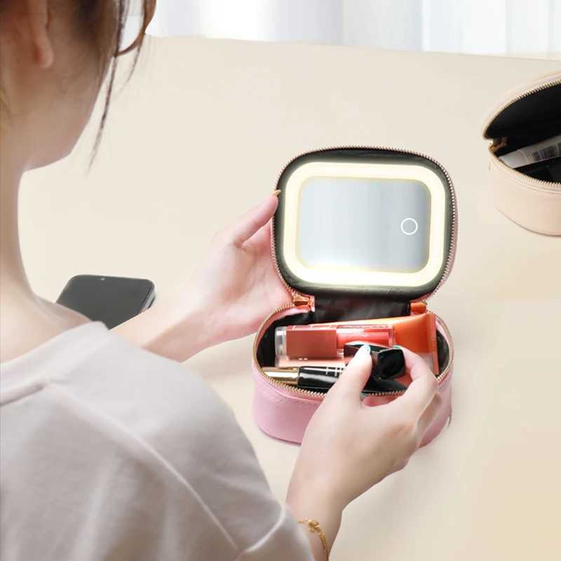 1 pc LED Cosmetic Case with Lights and Mirror Cosmetic Bag USB Rechargeable Detachable mirror J251115